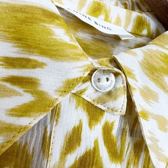 Anine Bing 100% Silk Caleb Shirt Leopard Animal Print Balloon Sleeve Oversized - Picture 12 of 16